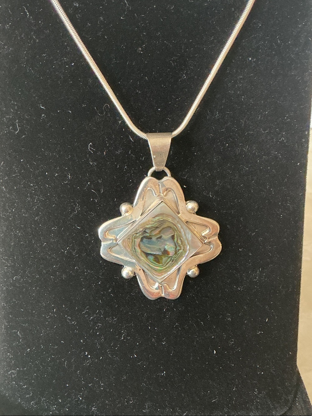 Sterling Silver Abalone Starburst Pendant Necklace - Iridescent Green